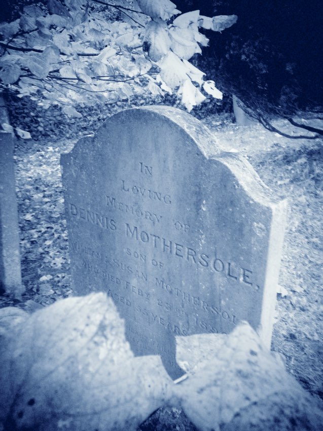 A grave of one of the Mothersoles, the inspiration for the name of the witch in M. R. James's 'The Ash Tree'; several graves of family members can be found in the Livermere churchyard where the young James's father was the rector.