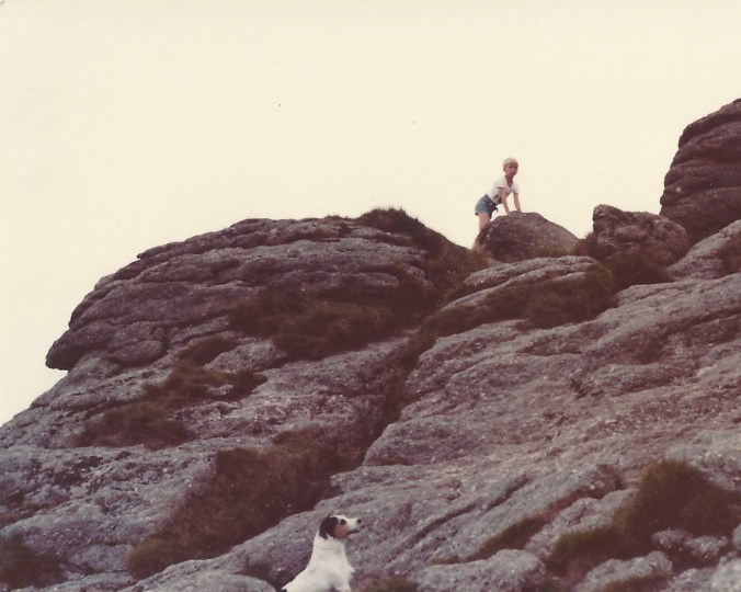 In an odd coincidence, one of the photos Dad took of me climbing up the Haytor rocks a quarter of a century before shows a similar Jack Russell gazing longingly up at the summit from the bottom of the frame.